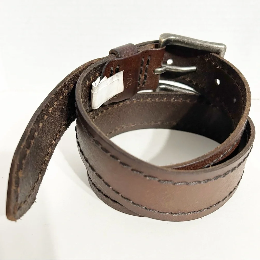 Abercrombie Smooth Leather Belt Silver Toned Hardware Square Buckle Brown 🤎